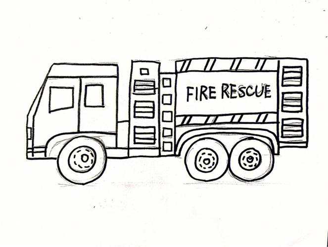 儿童简笔画消防车 3-6岁儿童简笔画消防车