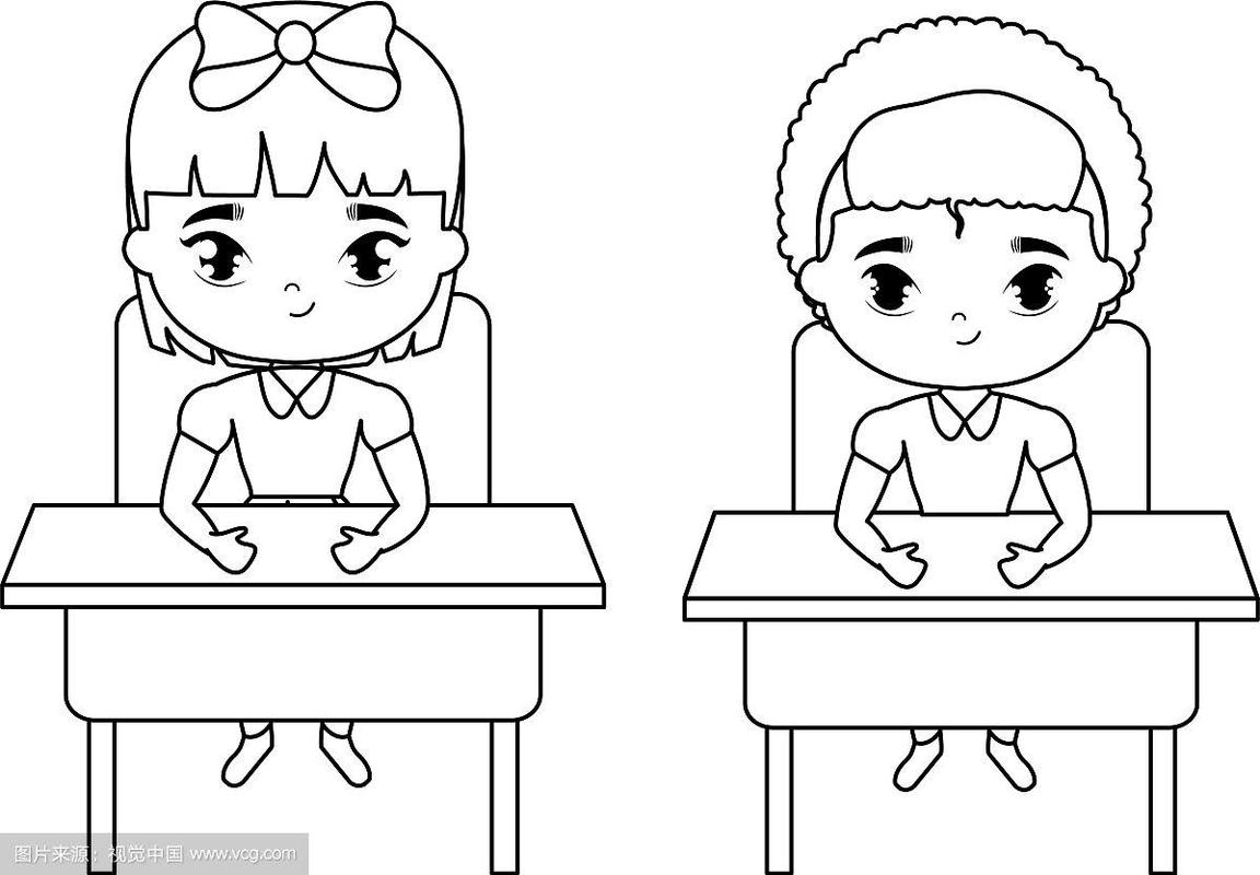 小学生坐课桌的简笔画