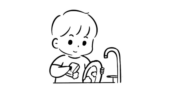 小朋友洗碗简笔画