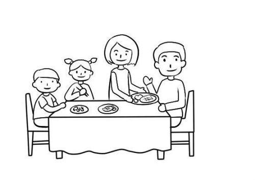 一家人吃饭简笔画 一家人吃饭简笔画卡通