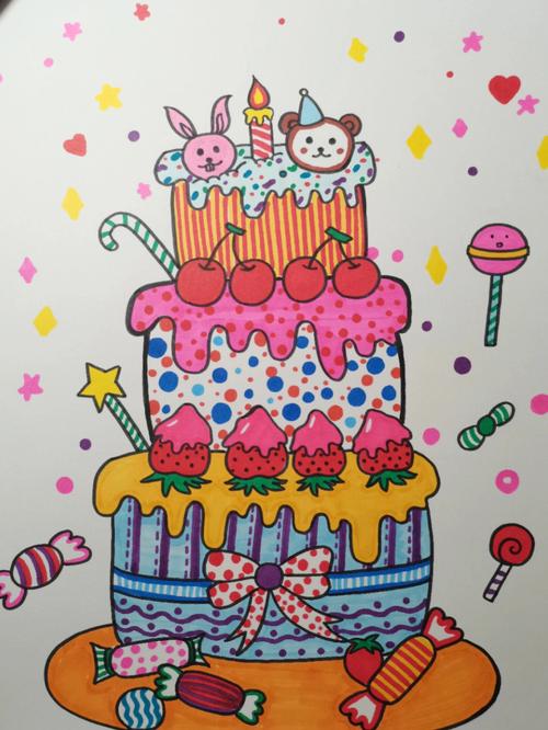生日蛋糕简笔画带颜色 生日蛋糕简笔画带颜色简单