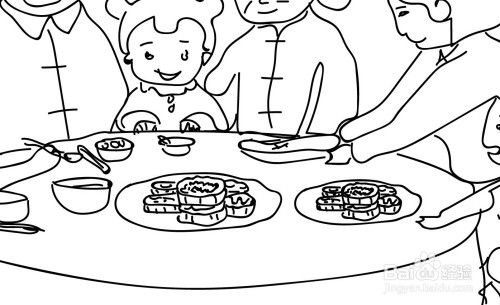 一家人吃月饼的简笔画