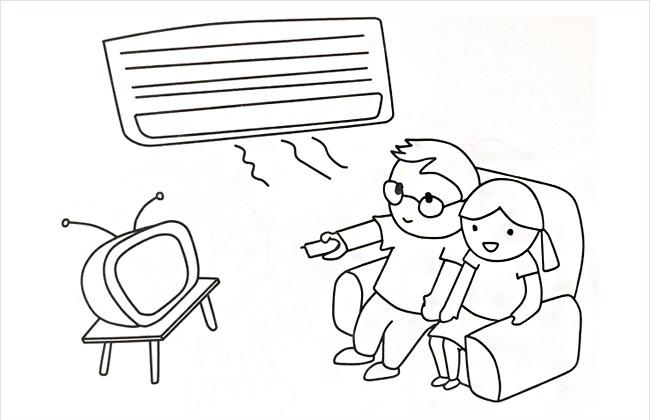 小孩坐着看电视简笔画