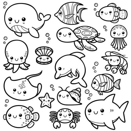 海底动物简笔画图片大全