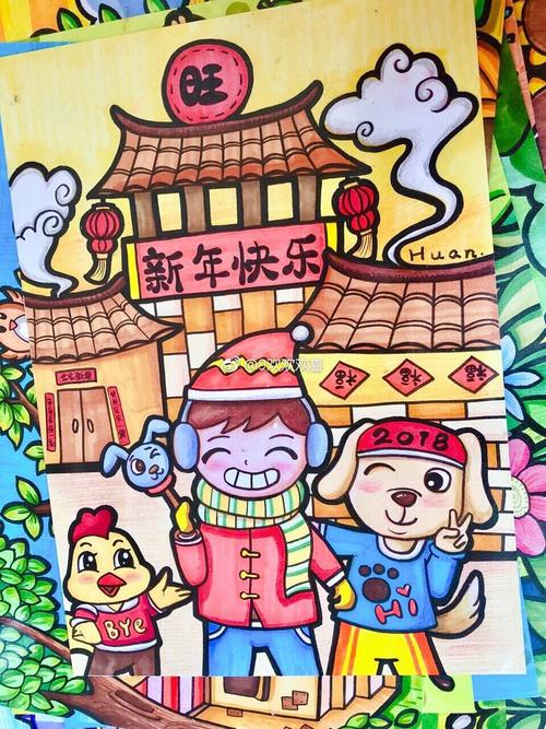 春节景象绘画作品简单图片