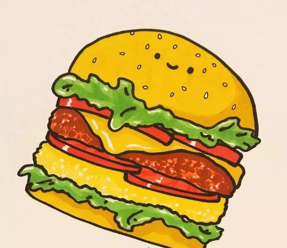 汉堡包简笔画图片彩色