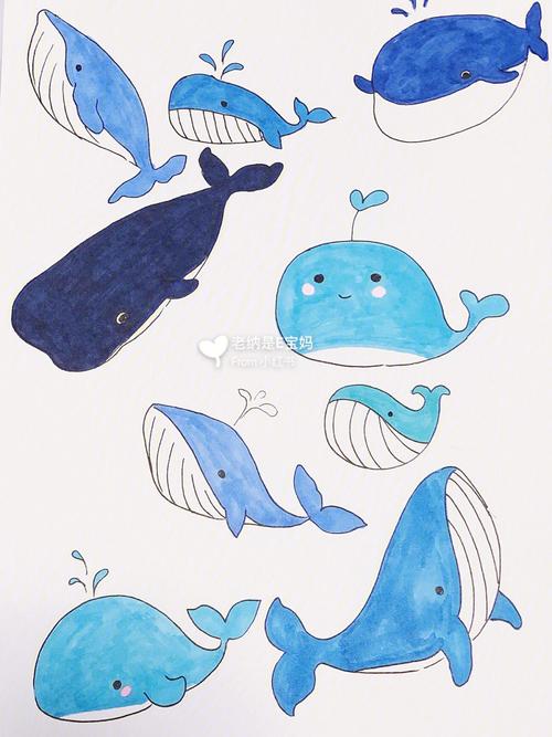 简笔画鲸鱼 简笔画金鱼涂色