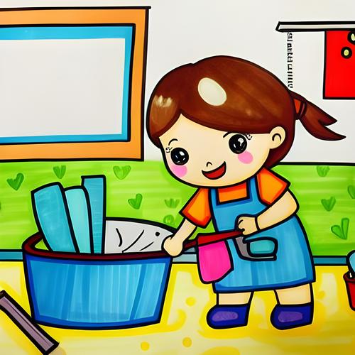 儿童做家务简笔画图片大全 洗碗简笔画一步一步