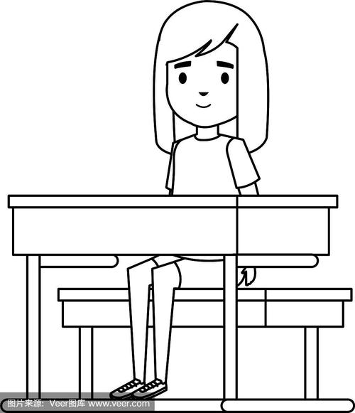 小学生坐课桌的简笔画