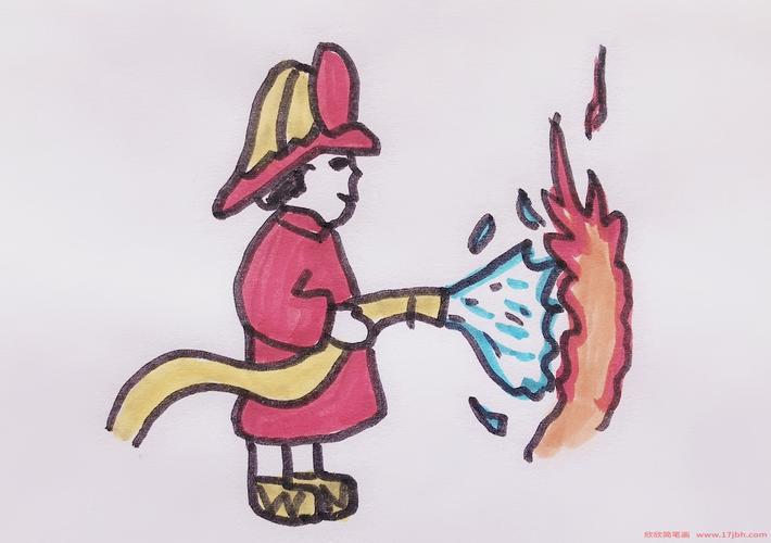 消防员救火简笔画儿童画