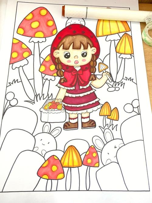采蘑菇的小姑娘儿童画