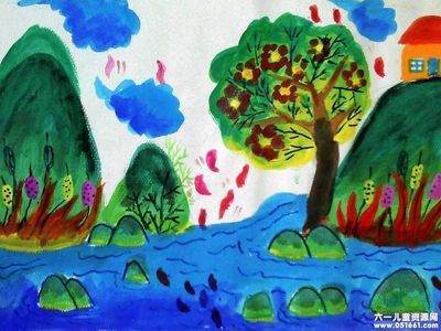 儿童画山水风景画图片