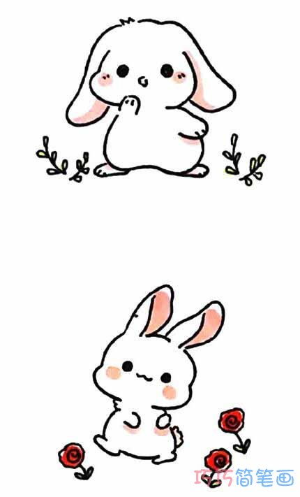 兔子吃草简笔画彩色图片