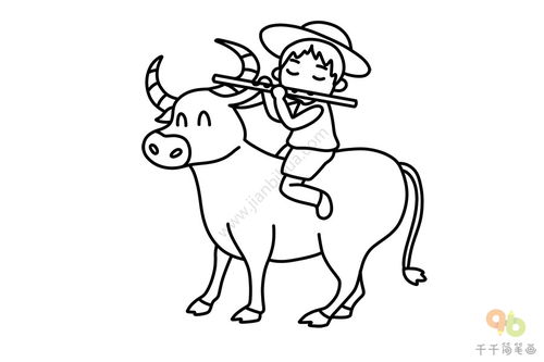 牧童简笔画 骑在牛背上的牧童简笔画