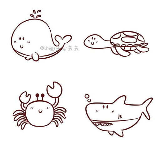 海底动物简笔画图片大全 海底动物简笔画图片大全大图卡通