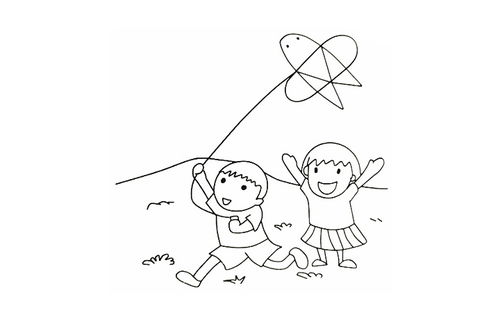 小孩放风筝的简笔画小孩放风筝的简笔画图片彩色