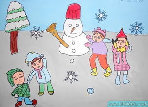 儿童画雪人 儿童画堆雪人