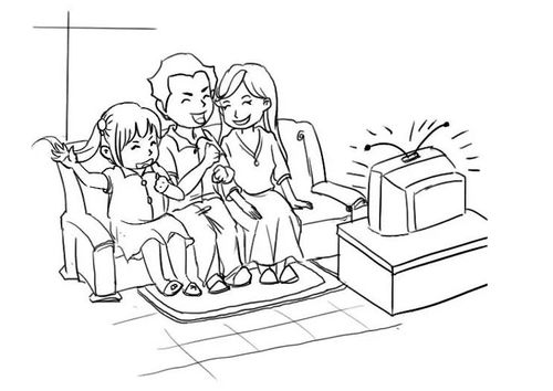 一家人看电视 简笔画图片