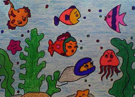 一幅完整的海洋简笔画 一幅完整的海洋简笔画+颜色的