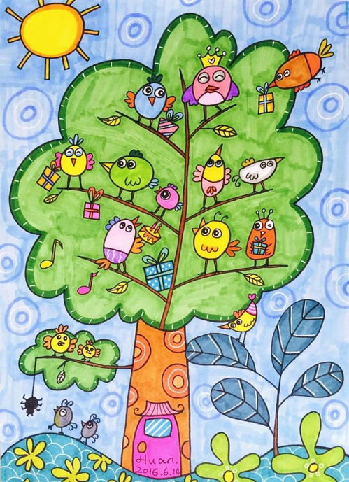 亲近绿色爱护家园儿童画花草树木六一儿童网神奇的大树儿童画8幅第3张