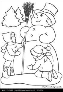 小孩堆雪人简笔画 小孩堆雪人简笔画大全带颜色