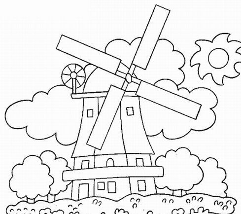 荷兰风车简笔画 荷兰风车简笔画带颜色