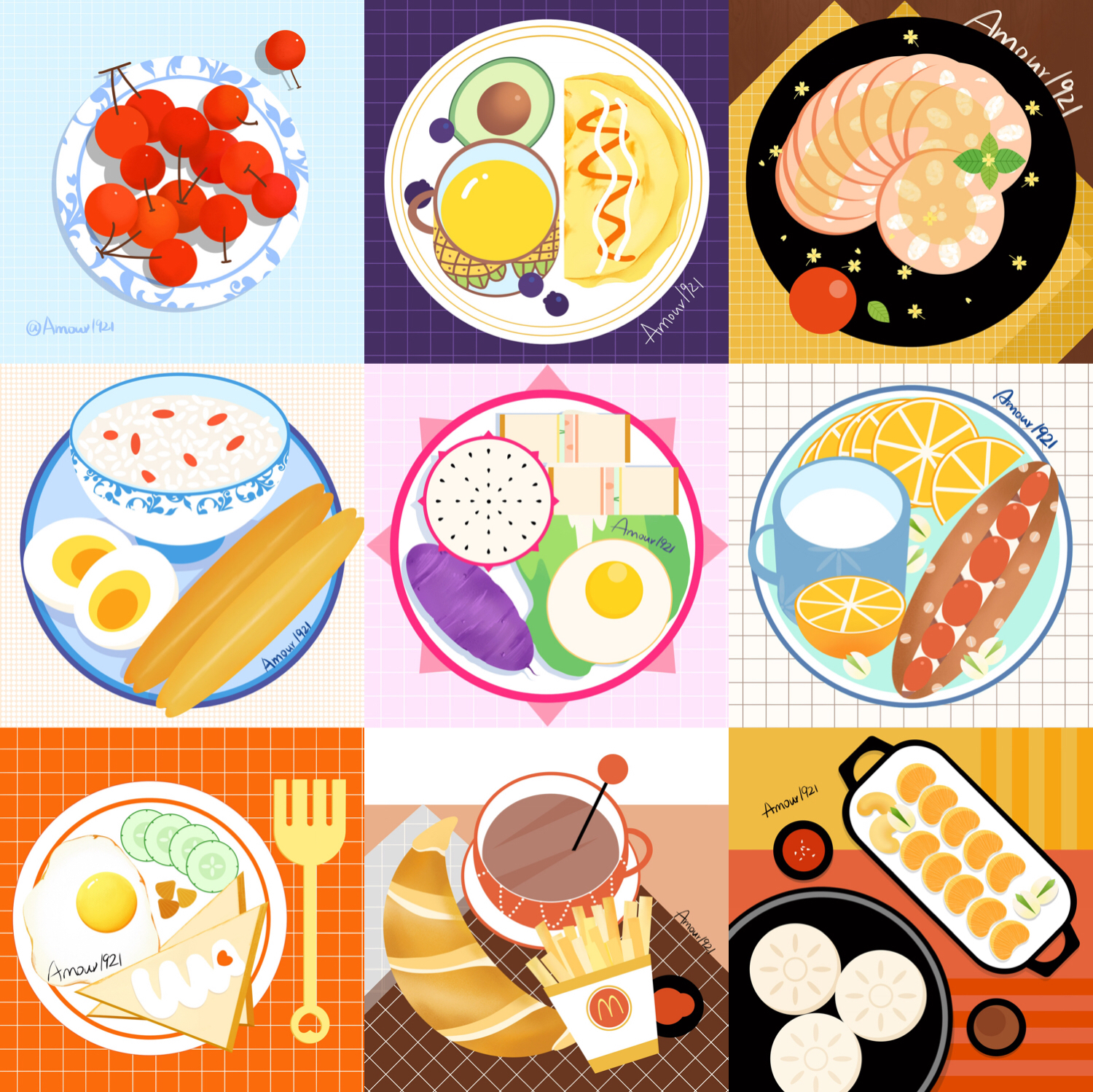 好吃的食物简笔画彩色图片