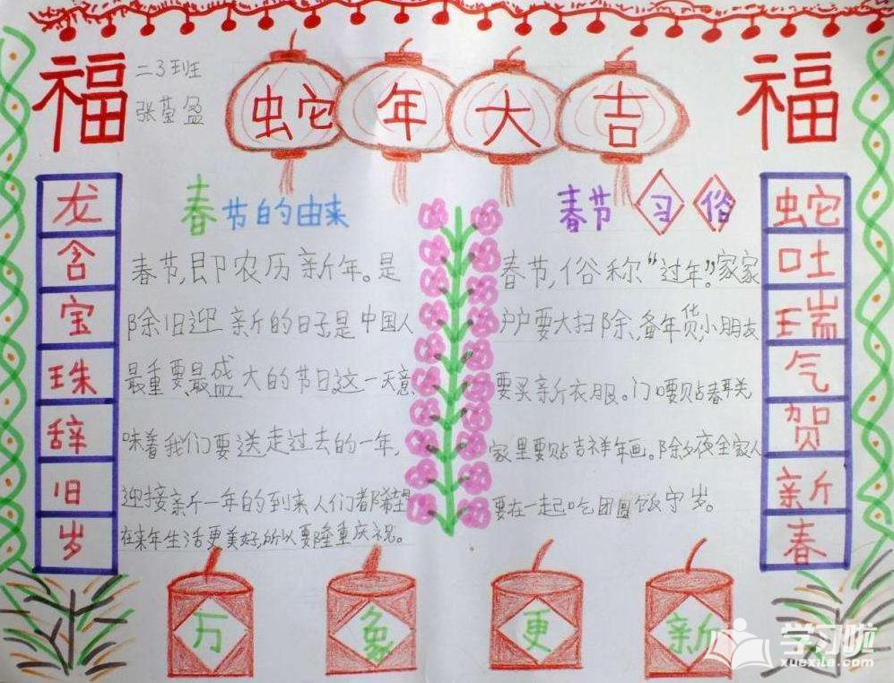 春节手抄报的四字词语图片