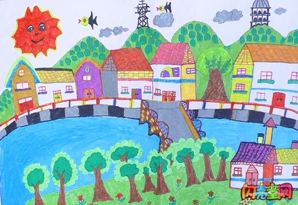 小学生画我的家乡图画图片