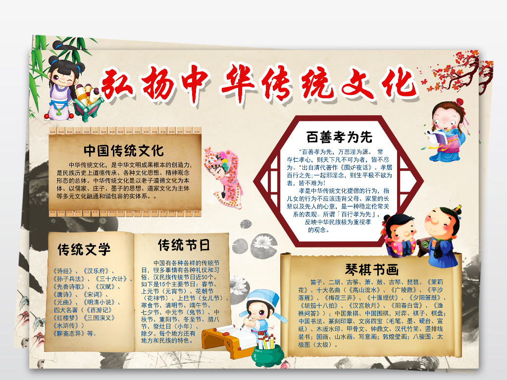中国传统文化手抄报文字内容 中国传统文化手抄报文字内容加图片
