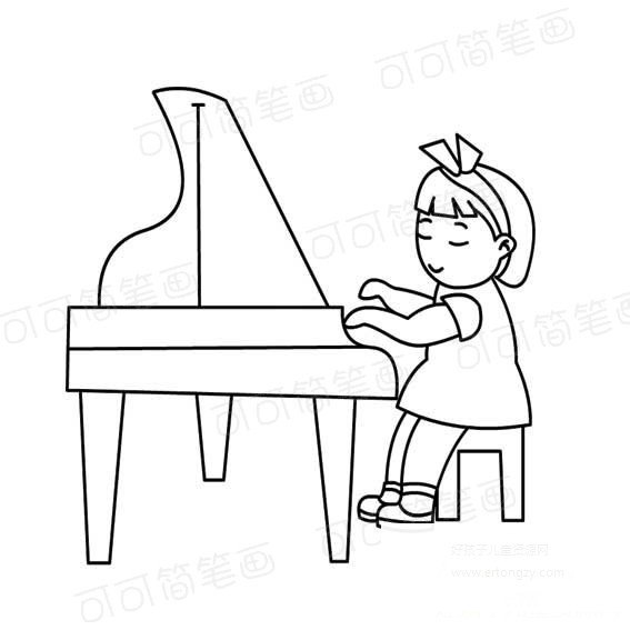 小孩弹钢琴简笔画图片