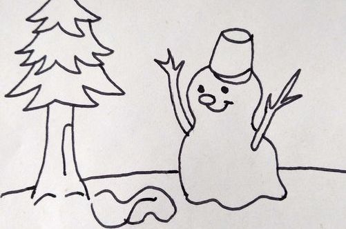 雪人和松树简笔画图片