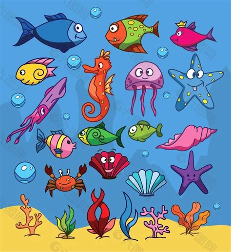 海底简笔画彩色图片